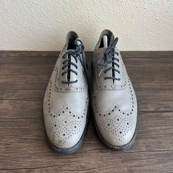 Cole Haan Zerogrand Wingtip Oxfords Harbor Mist Grey Leather Mens 10.5 W C20754 - Picture 2 of 9